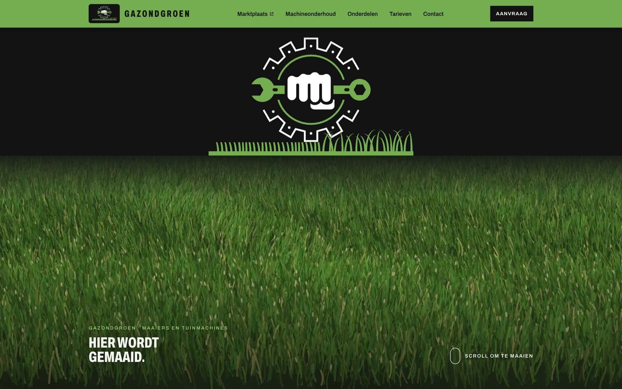 The GazondGroen home page: the logo above a field of grass, with the navigation in the company's green at the top.