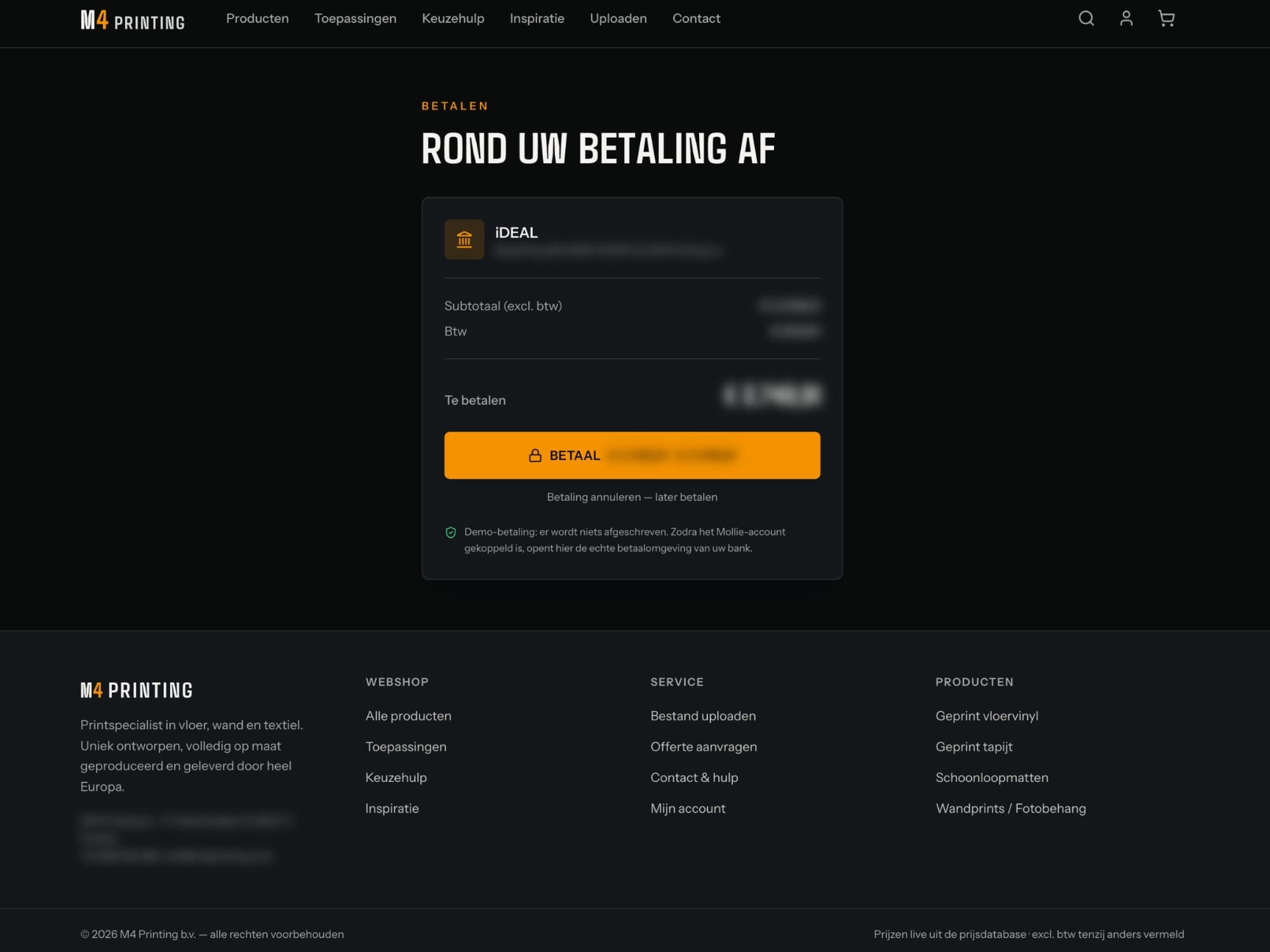 The payment page, with an iDEAL payment and a specified total.